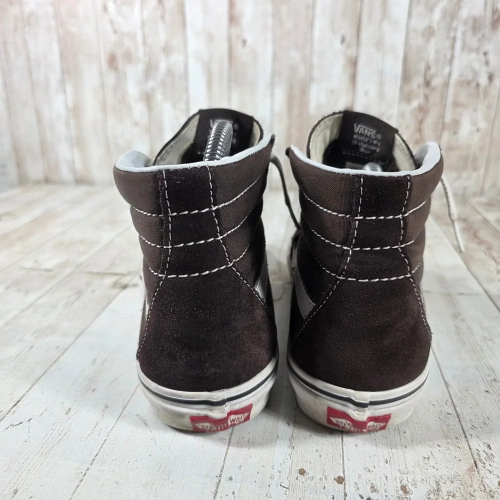 Vans Sk8-Hi High Top Sneakers‎ Brown Suede White Stripe Womens 8 Mens 6.5